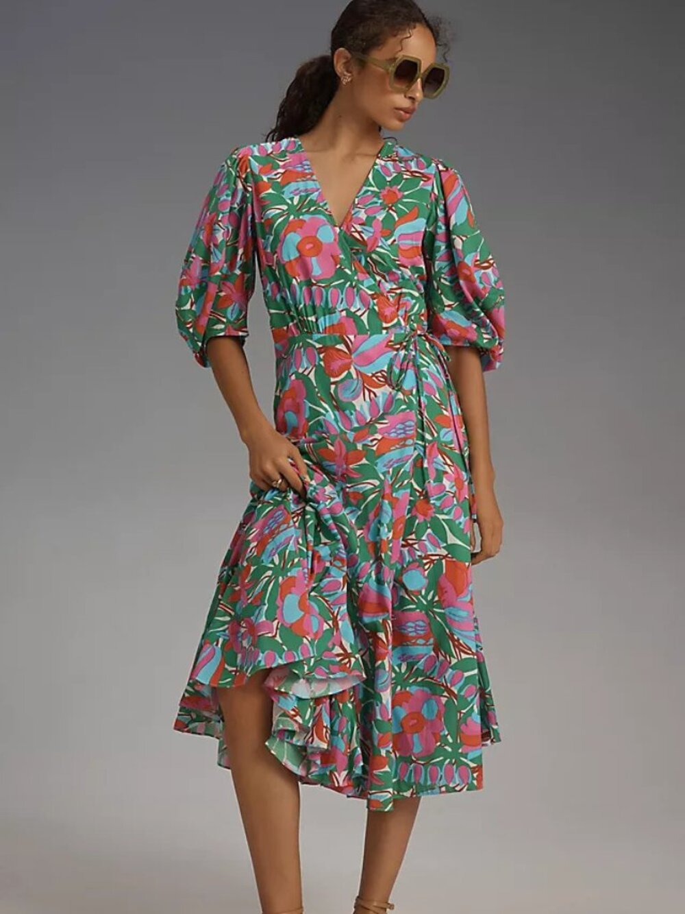 Rhode Floral Fiona Wrap Midi Dress S